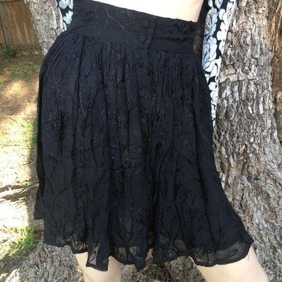 90’s ESPRIT Goth High Waist Embroidered Lace Pleated Button Down Mini Skirt - Picture 2 of 9